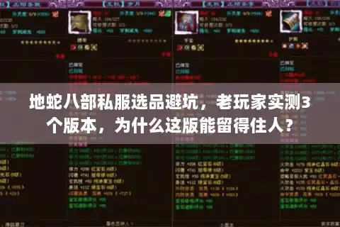 地蛇八部私服选品避坑，老玩家实测3个版本，为什么这版能留得住人？