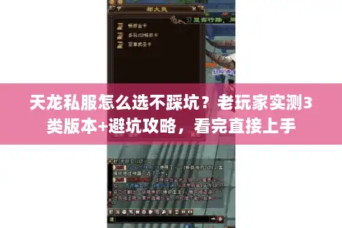 天龙私服怎么选不踩坑?老玩家实测3类版本+避坑攻略,看完直接上手 天龙私服怎么选不踩坑?老玩家实测3类版本+避坑攻略,看完直接上手