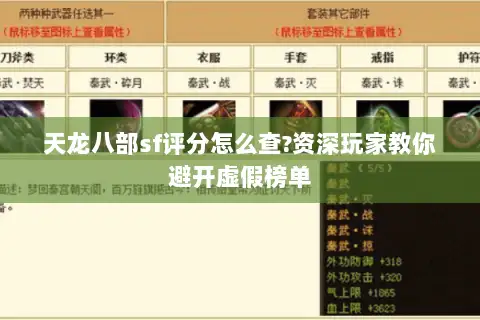 天龙八部sf评分怎么查?资深玩家教你避开虚假榜单
