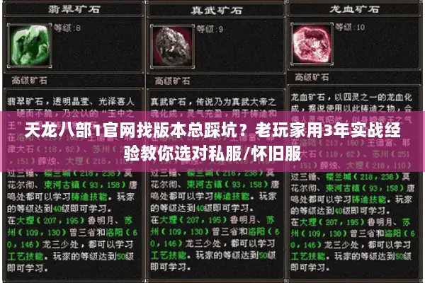 天龙八部1官网找版本总踩坑？老玩家用3年实战经验教你选对私服/怀旧服