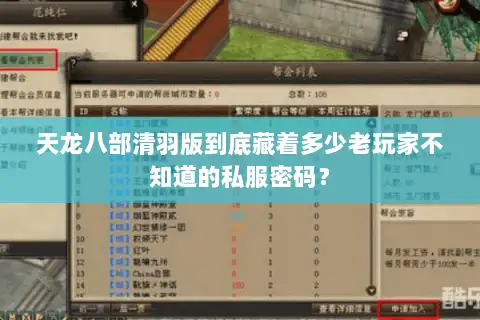 天龙八部清羽版到底藏着多少老玩家不知道的私服密码? 天龙八部清羽版到底藏着多少老玩家不知道的私服密码?