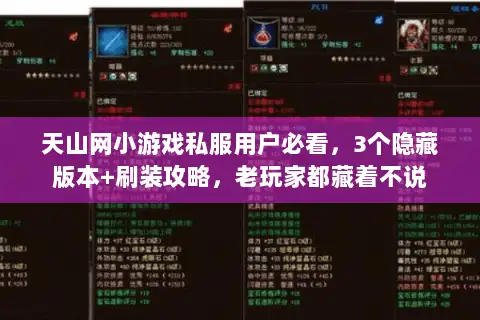 天山网小游戏私服用户必看，3个隐藏版本+刷装攻略，老玩家都藏着不说