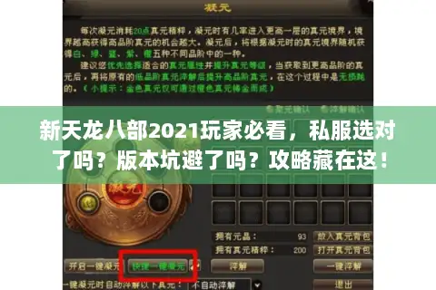 新天龙八部2021玩家必看，私服选对了吗？版本坑避了吗？攻略藏在这！