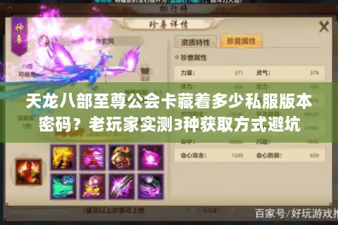 天龙八部至尊公会卡藏着多少私服版本密码？老玩家实测3种获取方式避坑
