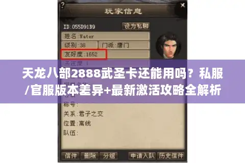 天龙八部2888武圣卡还能用吗？私服/官服版本差异+最新激活攻略全解析
