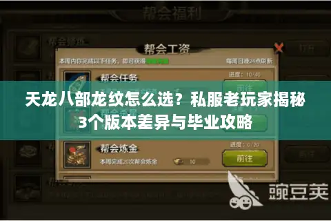 天龙八部龙纹怎么选?私服老玩家揭秘3个版本差异与毕业攻略 天龙八部龙纹怎么选?私服老玩家揭秘3个版本差异与毕业攻略