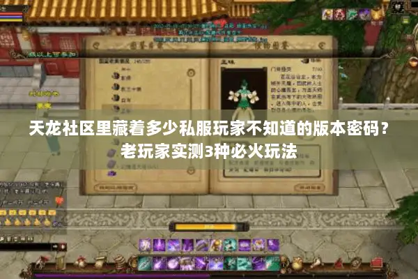天龙社区里藏着多少私服玩家不知道的版本密码？老玩家实测3种必火玩法