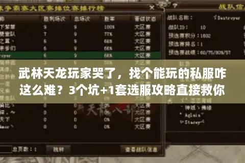武林天龙玩家哭了,找个能玩的私服咋这么难?3个坑+1套选服攻略直接救你 武林天龙玩家哭了,找个能玩的私服咋这么难?3个坑+1套选服攻略直接救你