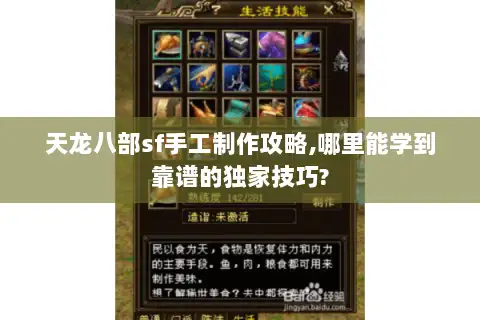 天龙八部sf手工制作攻略,哪里能学到靠谱的独家技巧?