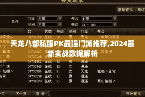 天龙八部私服PK最强门派推荐,2024最新实战数据解析 天龙八部私服PK最强门派推荐,2024最新实战数据解析
