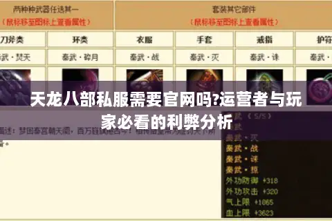 天龙八部私服需要官网吗?运营者与玩家必看的利弊分析 天龙八部私服需要官网吗?运营者与玩家必看的利弊分析