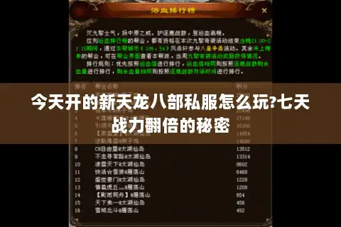 今天开的新天龙八部私服怎么玩?七天战力翻倍的秘密
