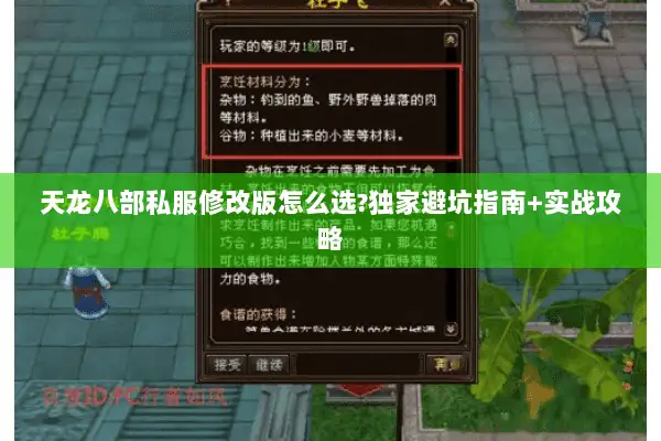天龙八部私服修改版怎么选?独家避坑指南+实战攻略