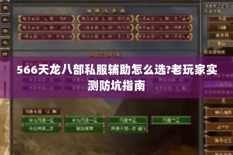 566天龙八部私服辅助怎么选?老玩家实测防坑指南