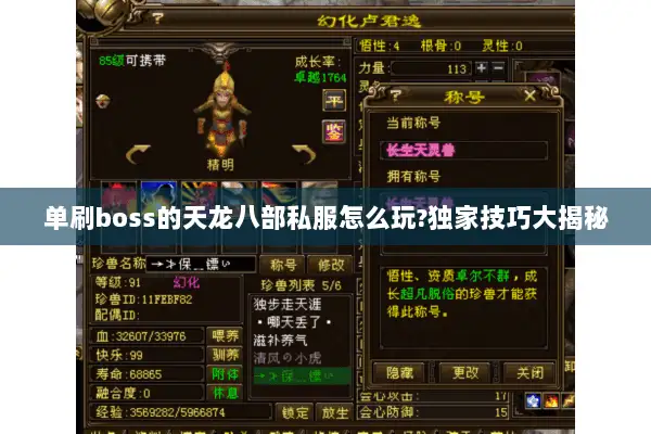 单刷boss的天龙八部私服怎么玩?独家技巧大揭秘
