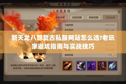 新天龙八部复古私服网站怎么选?老玩家避坑指南与实战技巧 新天龙八部复古私服网站怎么选?老玩家避坑指南与实战技巧