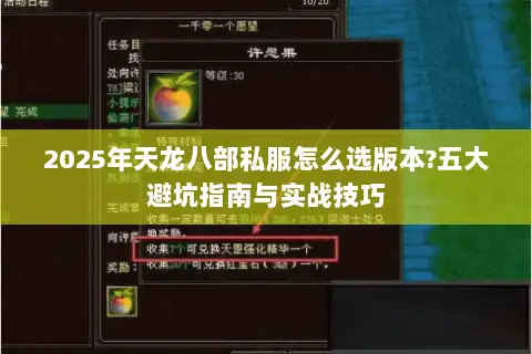 2025年天龙八部私服怎么选版本?五大避坑指南与实战技巧
