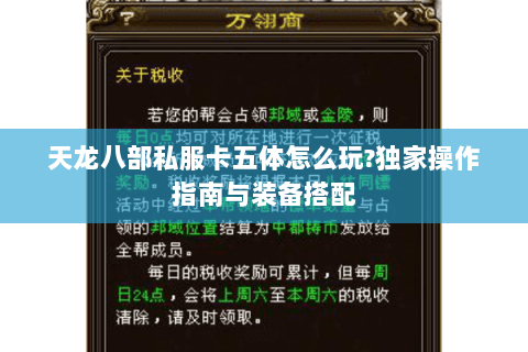 天龙八部私服卡五体怎么玩?独家操作指南与装备搭配