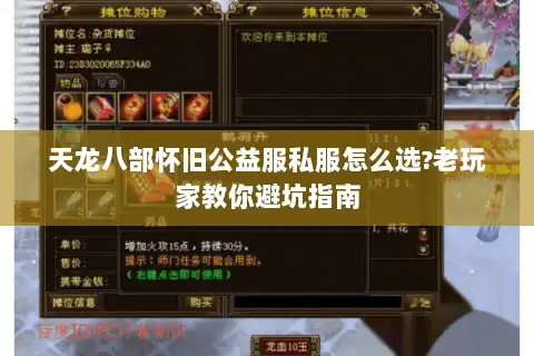天龙八部怀旧公益服私服怎么选?老玩家教你避坑指南