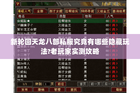 新轮回天龙八部私服究竟有哪些隐藏玩法?老玩家实测攻略 新轮回天龙八部私服究竟有哪些隐藏玩法?老玩家实测攻略
