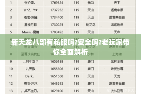 新天龙八部有私服吗?安全吗?老玩家带你全面解析 新天龙八部有私服吗?安全吗?老玩家带你全面解析
