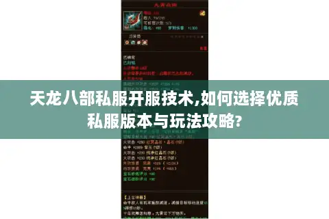 天龙八部私服开服技术,如何选择优质私服版本与玩法攻略? 天龙八部私服开服技术,如何选择优质私服版本与玩法攻略?