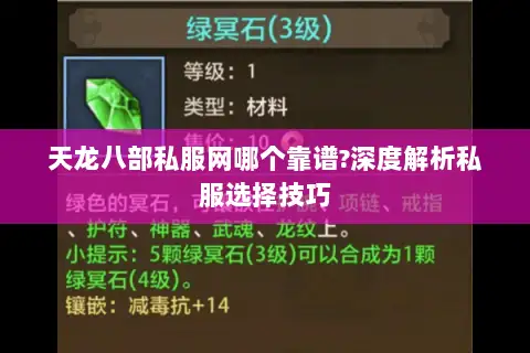 天龙八部私服网哪个靠谱?深度解析私服选择技巧