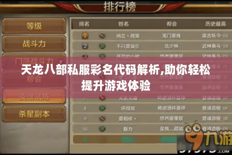 天龙八部私服彩名代码解析,助你轻松提升游戏体验