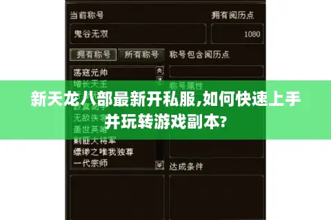 新天龙八部最新开私服,如何快速上手并玩转游戏副本?