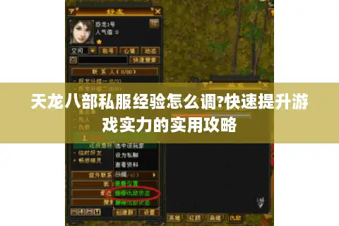 天龙八部私服经验怎么调?快速提升游戏实力的实用攻略