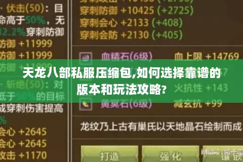天龙八部私服压缩包,如何选择靠谱的版本和玩法攻略? 天龙八部私服压缩包,如何选择靠谱的版本和玩法攻略?