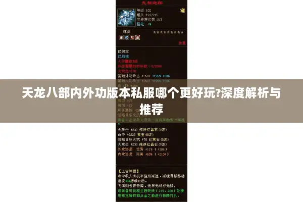 天龙八部内外功版本私服哪个更好玩?深度解析与推荐