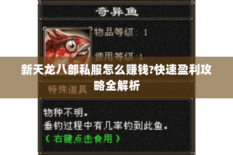 新天龙八部私服怎么赚钱?快速盈利攻略全解析