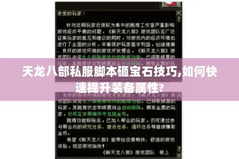 天龙八部私服脚本砸宝石技巧,如何快速提升装备属性?