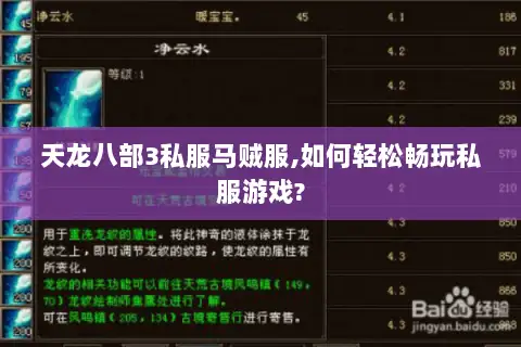 天龙八部3私服马贼服,如何轻松畅玩私服游戏?
