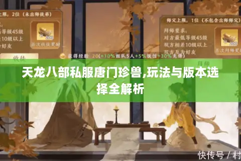 天龙八部私服唐门珍兽,玩法与版本选择全解析