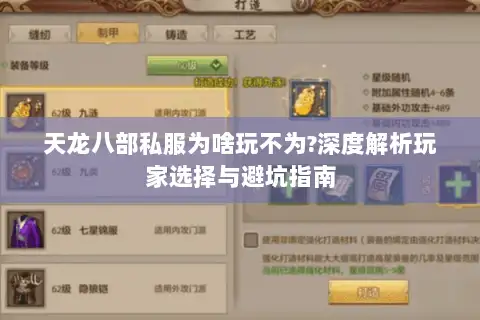 天龙八部私服为啥玩不为?深度解析玩家选择与避坑指南 天龙八部私服为啥玩不为?深度解析玩家选择与避坑指南