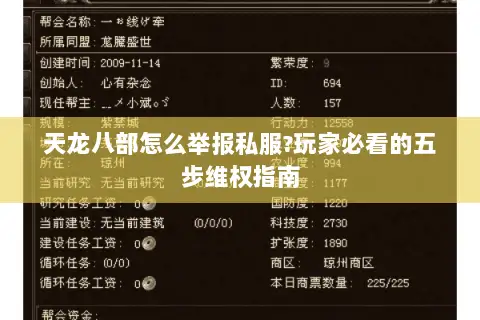 天龙八部怎么举报私服?玩家必看的五步维权指南