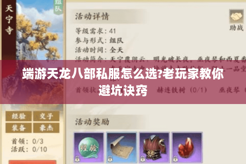 端游天龙八部私服怎么选?老玩家教你避坑诀窍