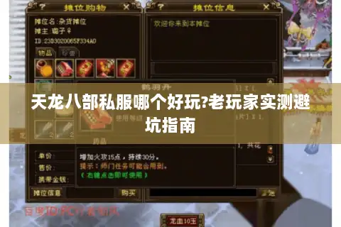 天龙八部私服哪个好玩?老玩家实测避坑指南