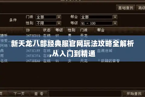 新天龙八部经典服官网玩法攻略全解析,从入门到精通