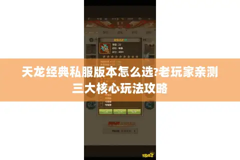 天龙经典私服版本怎么选?老玩家亲测三大核心玩法攻略