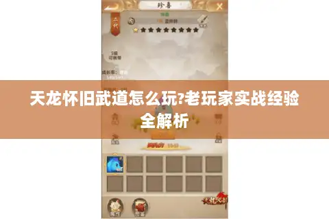 天龙怀旧武道怎么玩?老玩家实战经验全解析 天龙怀旧武道怎么玩?老玩家实战经验全解析