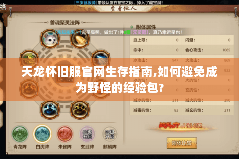 天龙怀旧服官网生存指南,如何避免成为野怪的经验包?