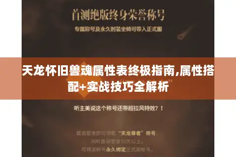 天龙怀旧兽魂属性表终极指南,属性搭配+实战技巧全解析