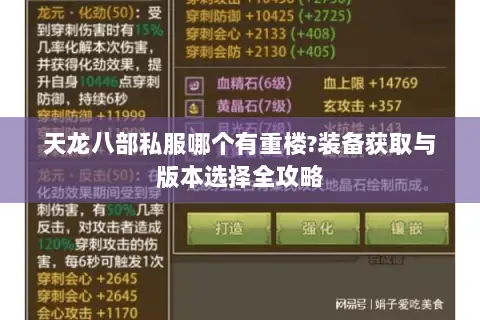 天龙八部私服哪个有重楼?装备获取与版本选择全攻略